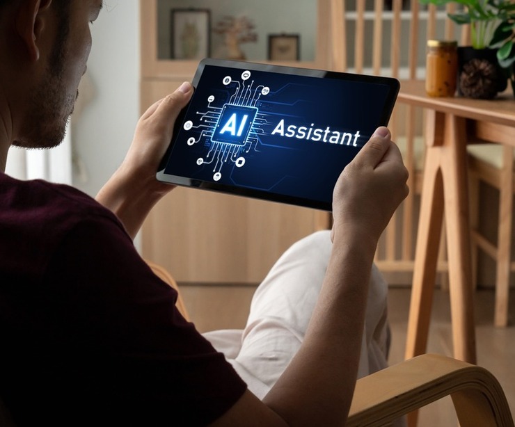Someone using an AI assistant on a tablet.