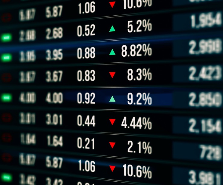 A screen showing stock market movements.